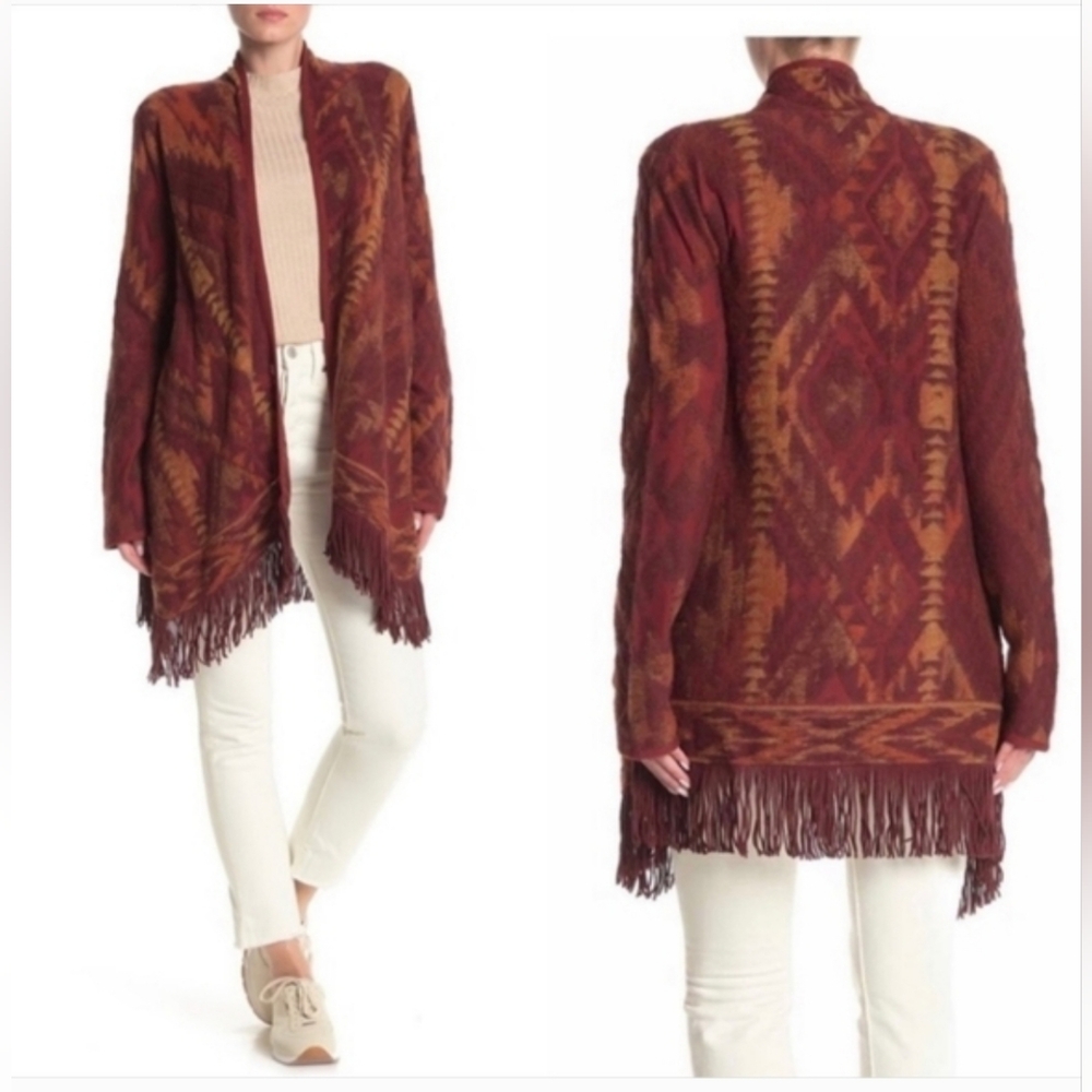 Lucky Brand Aztec Western Fringe Cardigan | Xsmall